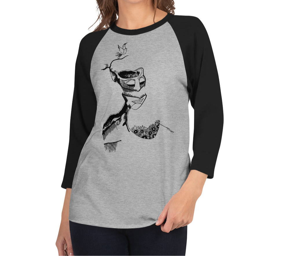 Take Flight Pen Drawing 3/4 sleeve raglan shirt