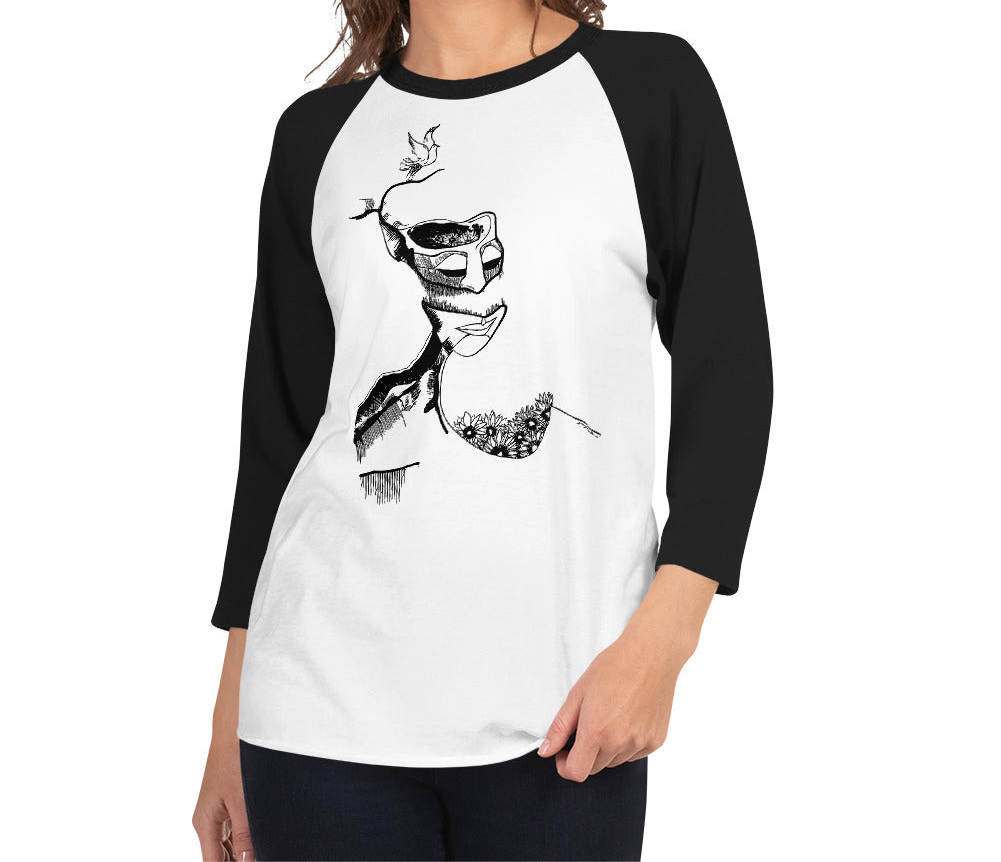 Take Flight Pen Drawing 3/4 sleeve raglan shirt