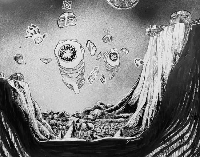 Atomic Giants Pen on Paper Drawing