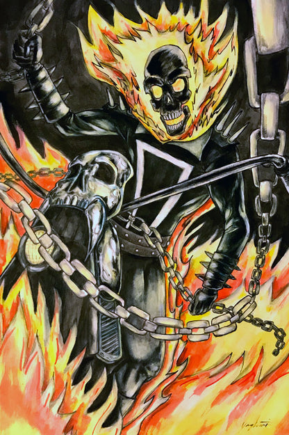 Marvel Comics "Ghost Rider" - Rotulador de acuarela y tinta sobre papel