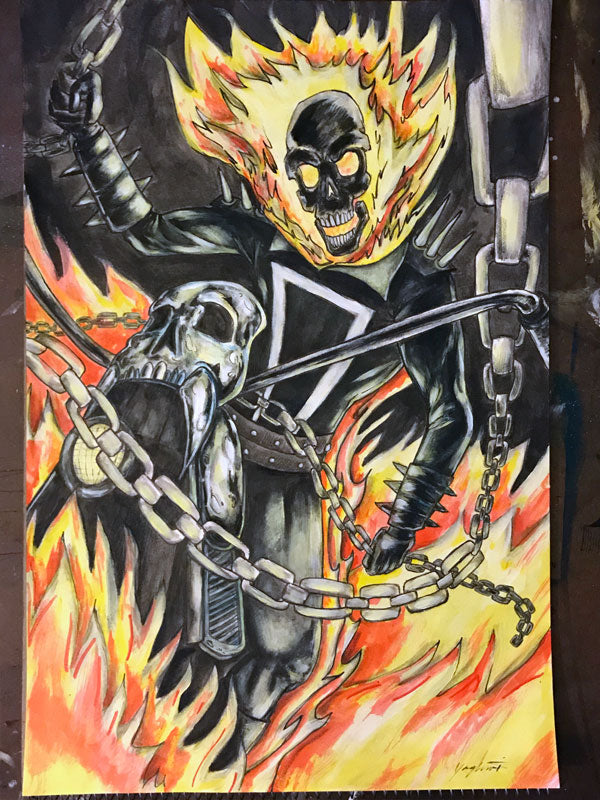 Marvel Comics "Ghost Rider" - Rotulador de acuarela y tinta sobre papel