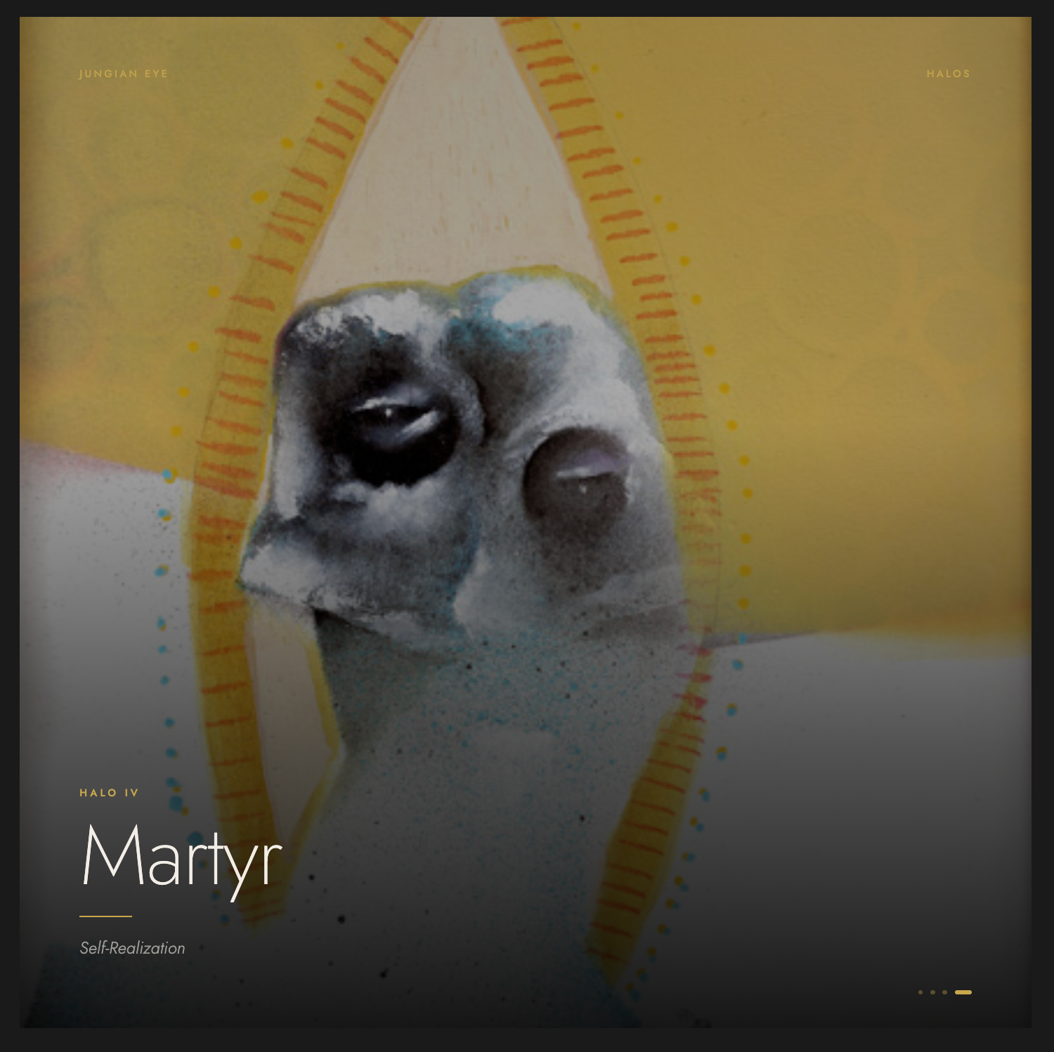 Art for 'Martyr' by Halo IV, featuring a stylized, painterly illustration of a head in grayscale with a yellow halo-like arch behind it on a muted yellow background.