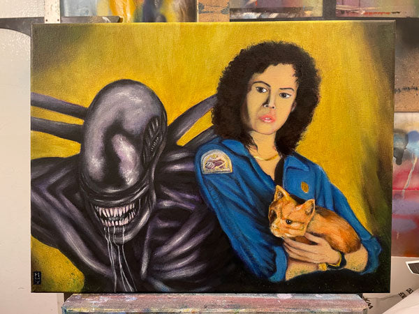 "ALIENS" Ripley y Xenomorph - Pintura Óleo sobre Lienzo