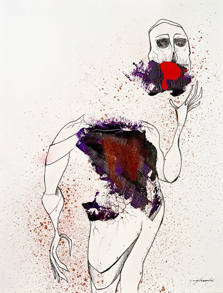 Headless - Mixed Media Drawing